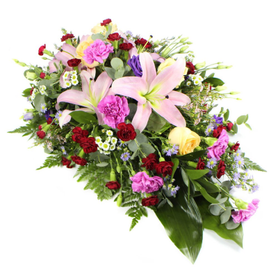 Single Ended Spray SYM-307 - This single ended spray is made using a selection of mixed colour flowers, specifically chosen by our florists. Same day delivery may not be possible on this design – please contact us to discuss your requirements.