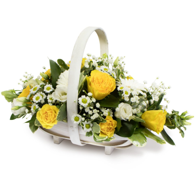 Basket SYM-347 - A basket arrangement made using yellow and white flowers.