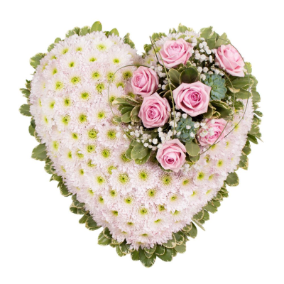 Eco Heart SYM-353 - This classic heart featuring a massed base and floral spray is the perfect loving tribute and is made using a biodegradable base. Let us know your favourite colour combination and we’ll make to order using the best available flowers.
